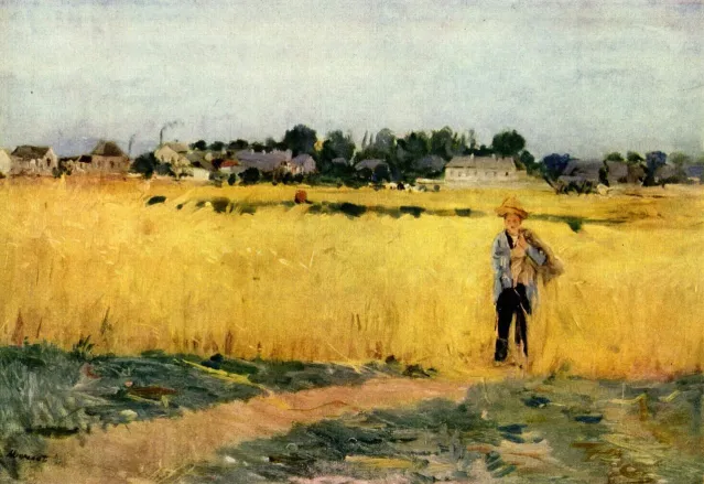 Obra "En los trigales de Gennevilliers de Berthe Morisot.