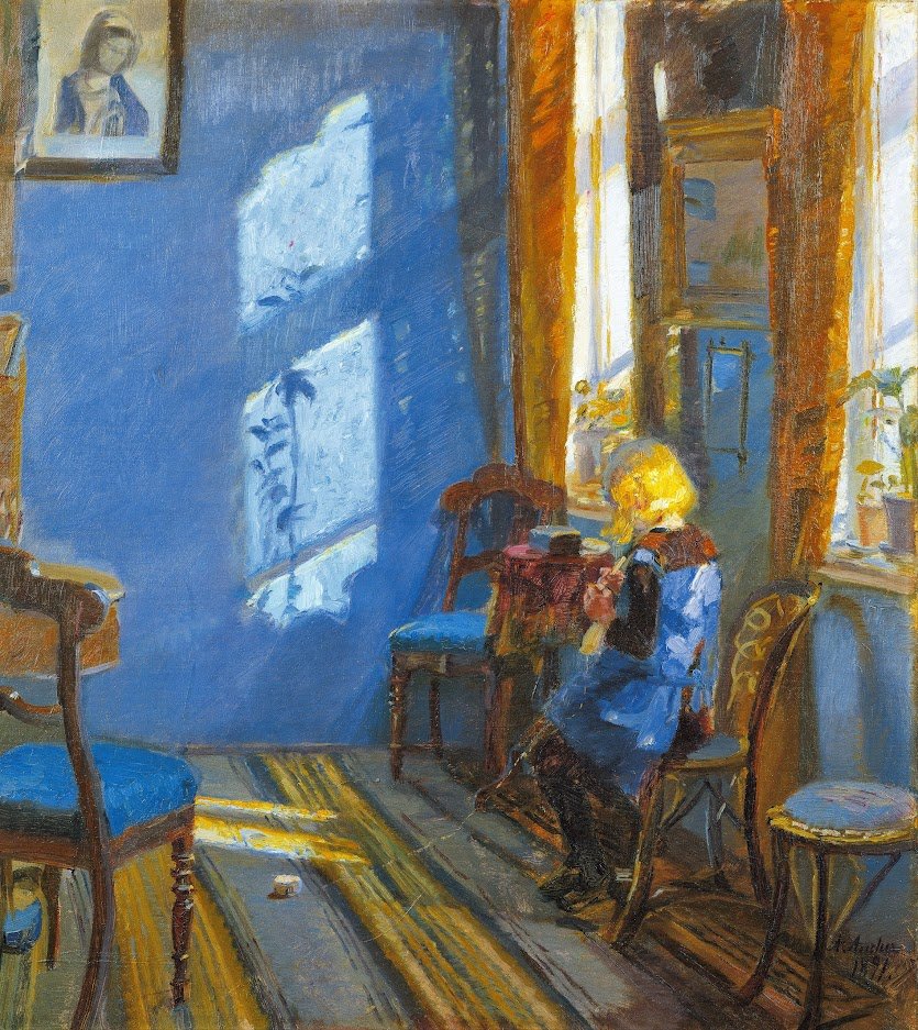 Pintura 'La luz del sol en la habitación azul' de Anna Ancher